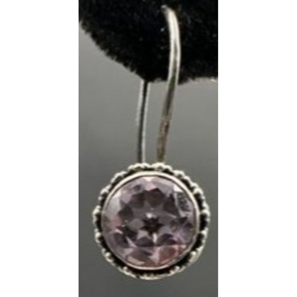 Vintage Sterling and Amethyst Earrings Bezel Setting signed ATI Indonesia
